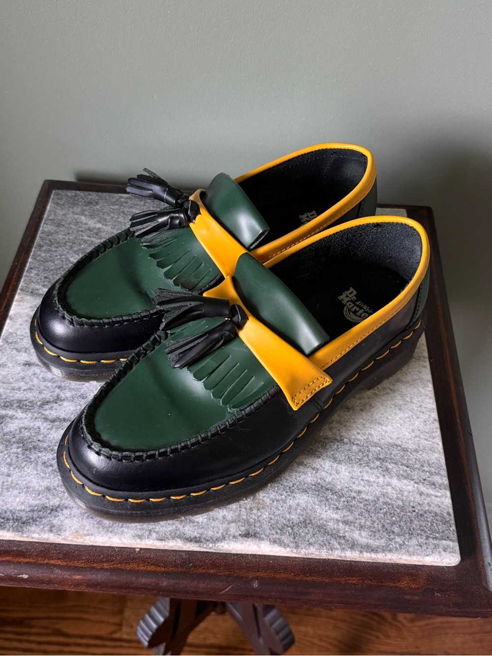 Dr. Martens - Adrian Loafers - Green, Black & Yellow - Size 6